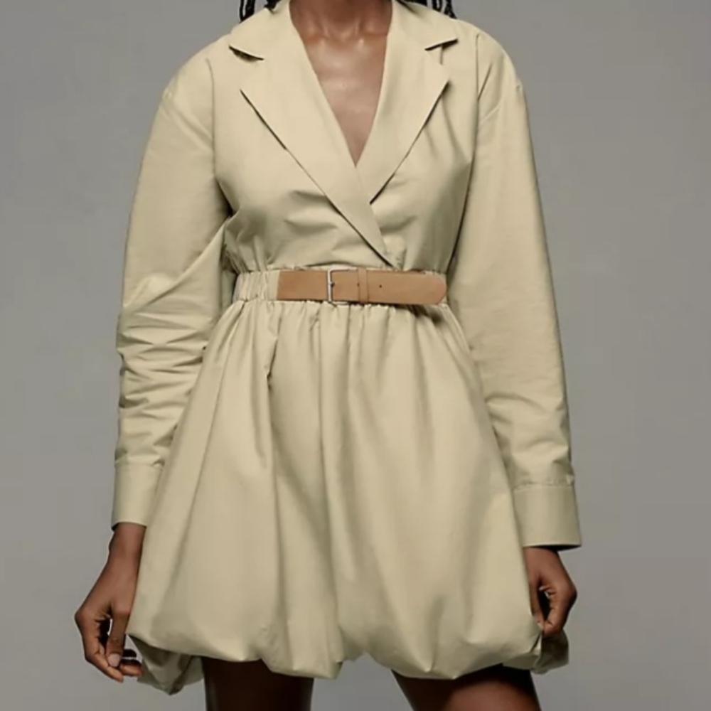 NWT Anthropologie Maeve Long-Sleeve Collared Belted Bubble Mini Dress